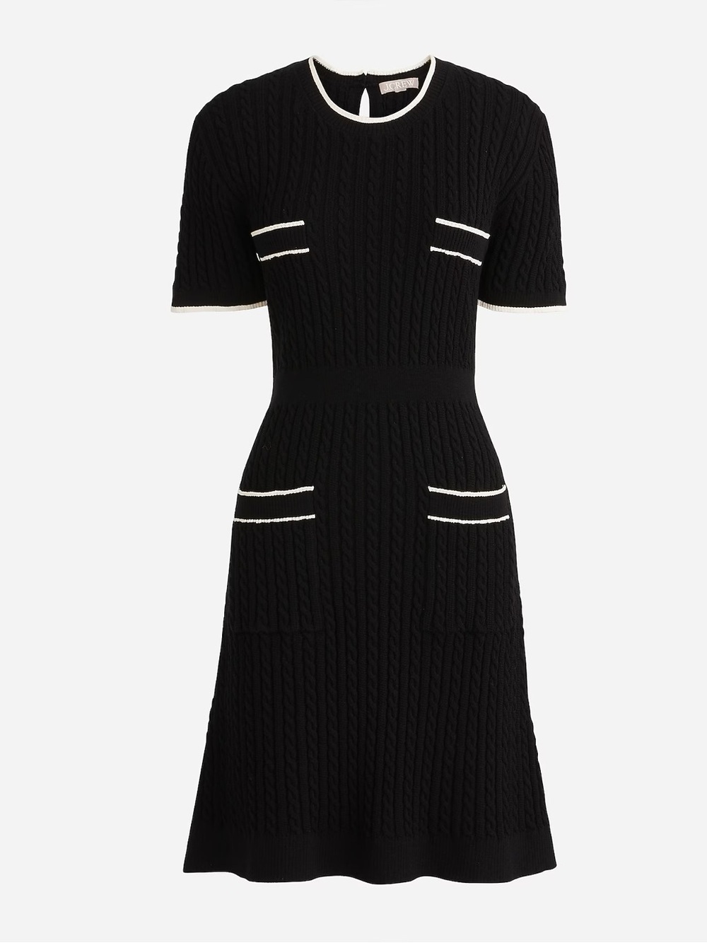 J. Crew Short-Sleeve Cable Knit Sweater Dress Skater Fit and Flare White Black